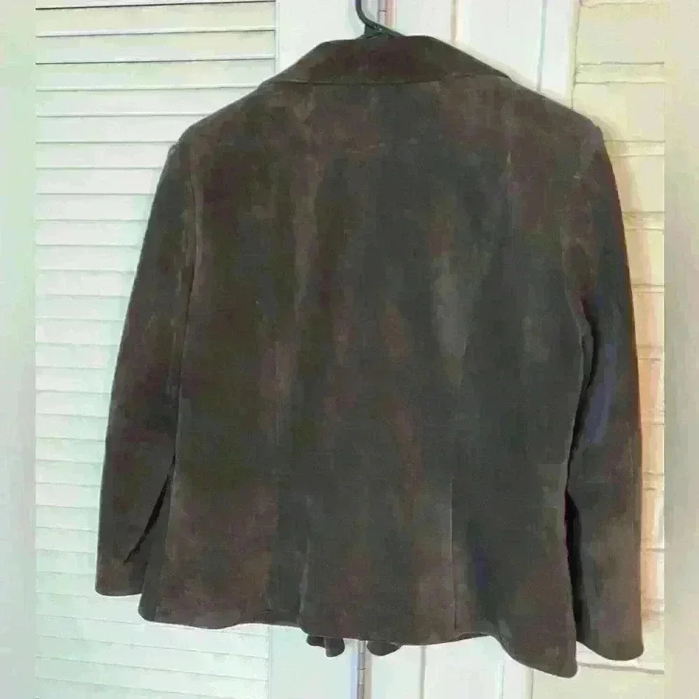 Oscar an Oscar De La Renta Company Brown 100% Suede Ruffle Blazer size 8 - Picture 9 of 13